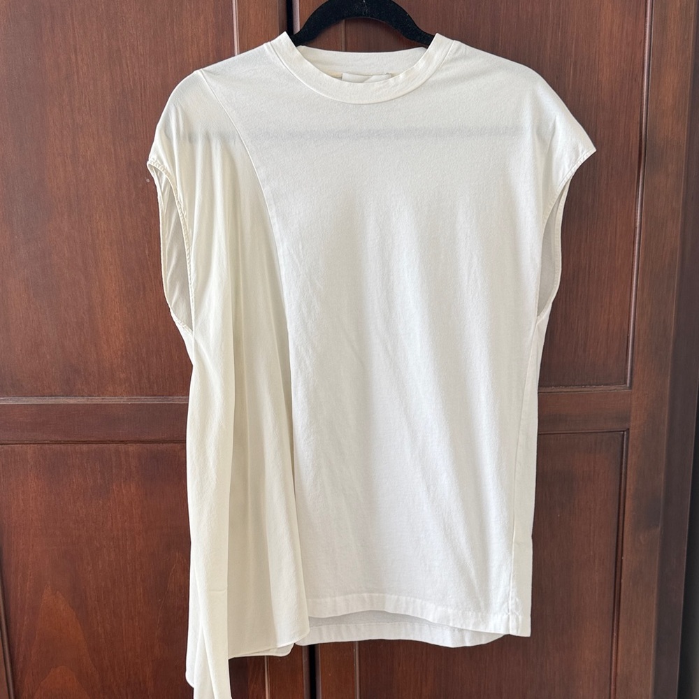 3.1 Phillip Lim Silk & Cotton Cream Sleeveless Draped Top